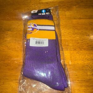 LSU Tigers Socks Purple Gold Tiger Eye Large For Bare Feet 1 Pair New With Tags